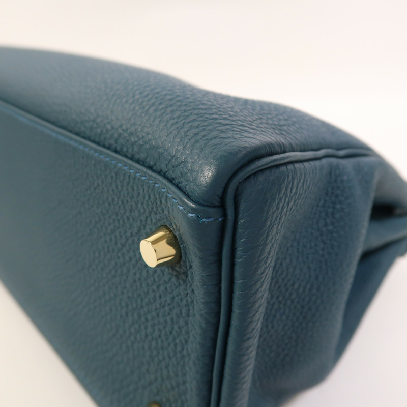 HERMES Epsom皮革Kelly 32金扣手挽肩背兩用袋Bleu Tempete-12