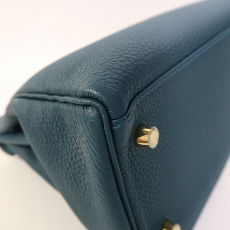 HERMES Epsom皮革Kelly 32金扣手挽肩背兩用袋Bleu Tempete-13