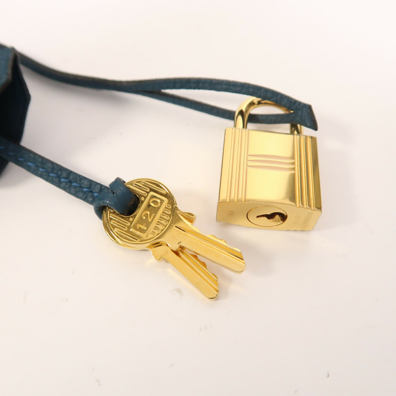HERMES Epsom皮革Kelly 32金扣手挽肩背兩用袋Bleu Tempete-15