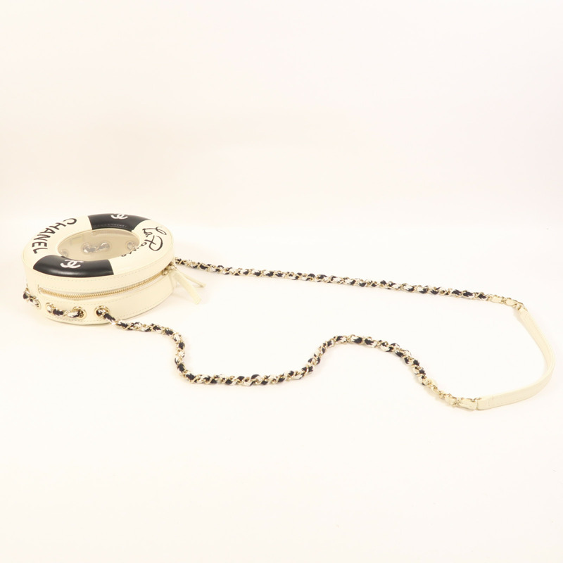 CHANEL 牛皮皮革Chain Shoulder金扣鏈帶肩背袋-8