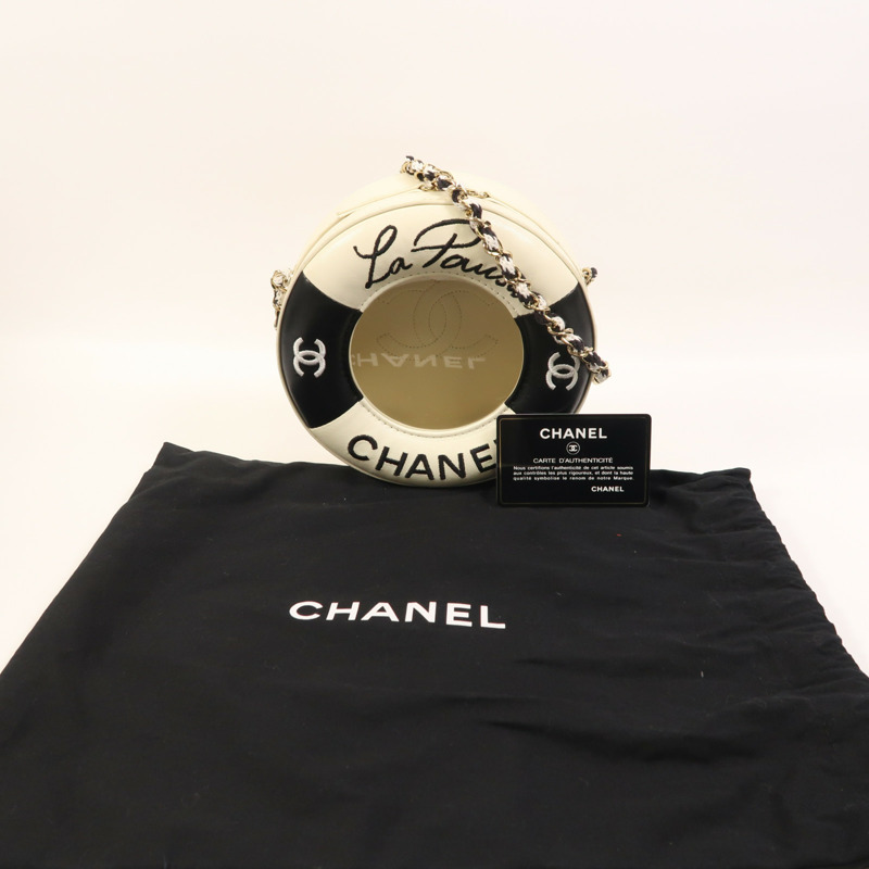 CHANEL 牛皮皮革Chain Shoulder金扣鏈帶肩背袋-9
