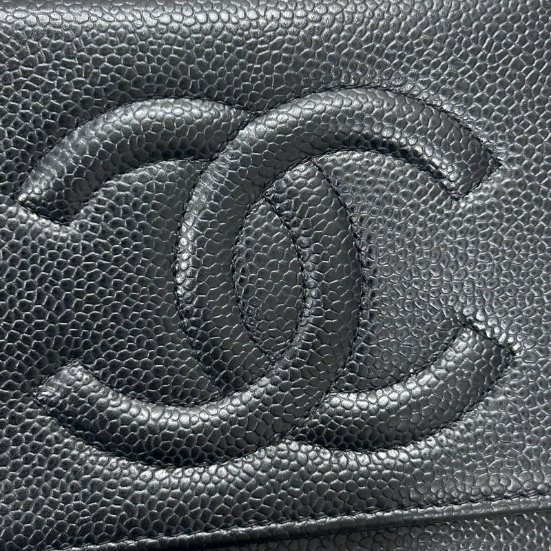 CHANEL 香奈兒 翻蓋包 雙ＣLOGO WOC 長夾鍊包  荔枝小牛皮 黑色 銀扣-10