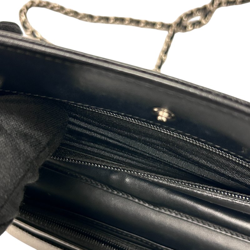 CHANEL 香奈兒 翻蓋包 雙ＣLOGO WOC 長夾鍊包  荔枝小牛皮 黑色 銀扣-15