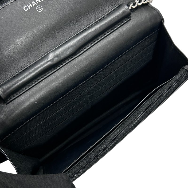 CHANEL 香奈兒 翻蓋包 雙ＣLOGO WOC 長夾鍊包  荔枝小牛皮 黑色 銀扣-17