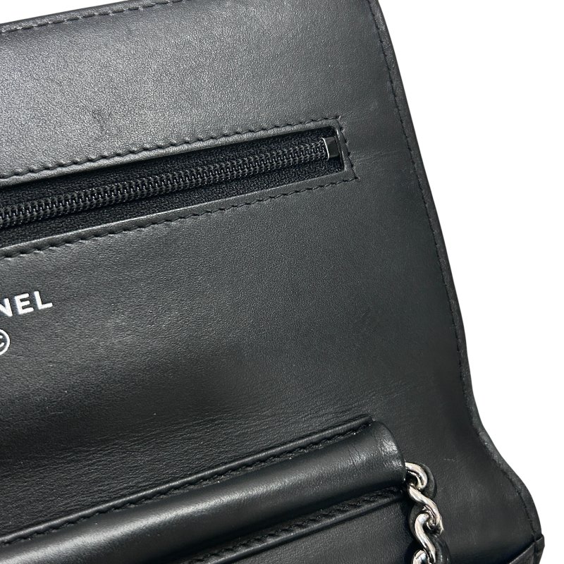 CHANEL 香奈兒 翻蓋包 雙ＣLOGO WOC 長夾鍊包  荔枝小牛皮 黑色 銀扣-20