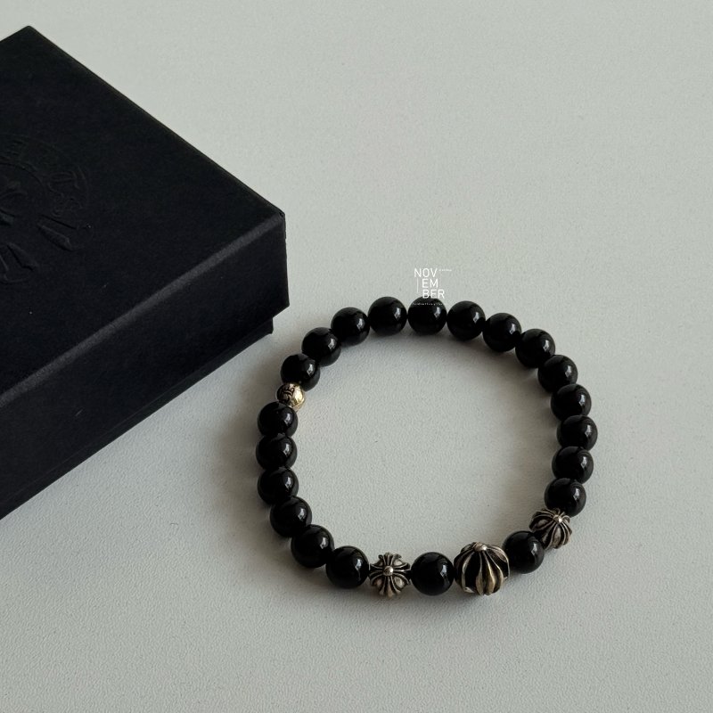 全新❤️🔥 Chrome Heart 克羅心 黑曜石四銀珠手串-0