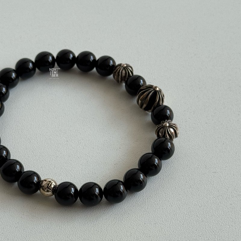 全新❤️‍🔥 Chrome Heart 克羅心 黑曜石四銀珠手串-1