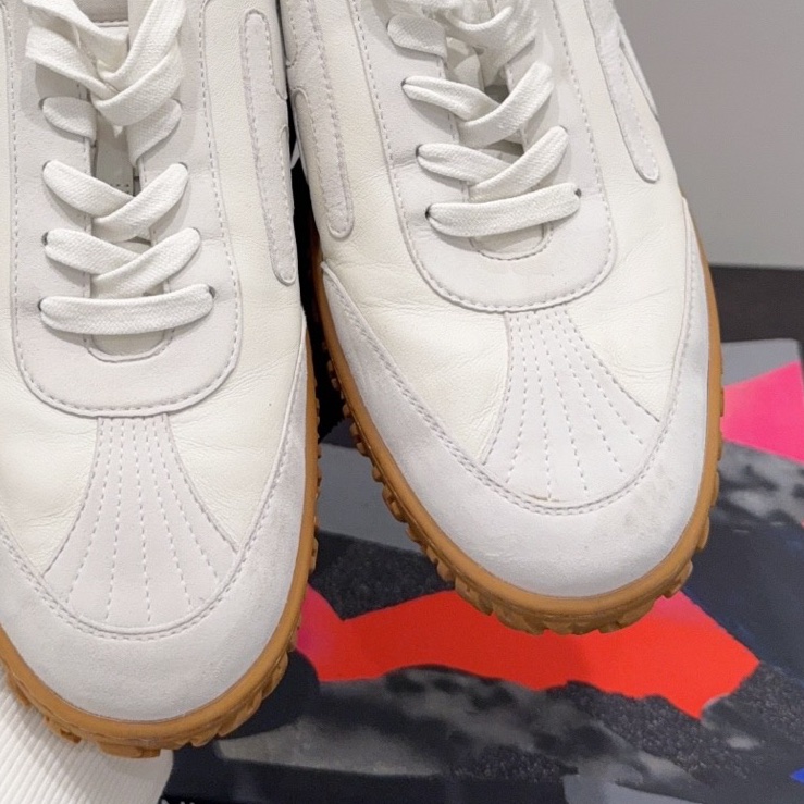 Hermes愛馬仕 Jet系列白色麂皮拼皮橡膠底德訓鞋 運動鞋 42碼 側面H標誌-6