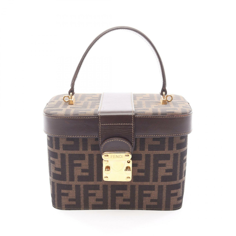 FENDI Zucca 手提包，帆布皮革，棕色/黑色，二手，女士款，無肩帶-0