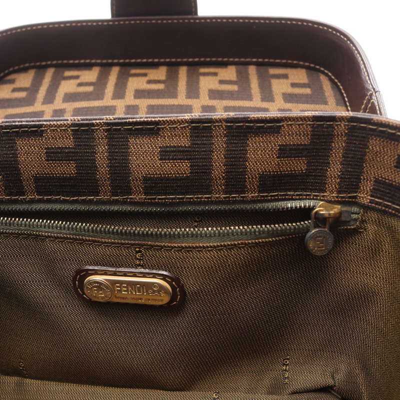 FENDI Zucca 手提包，帆布皮革，棕色/黑色，二手，女士款，無肩帶-4