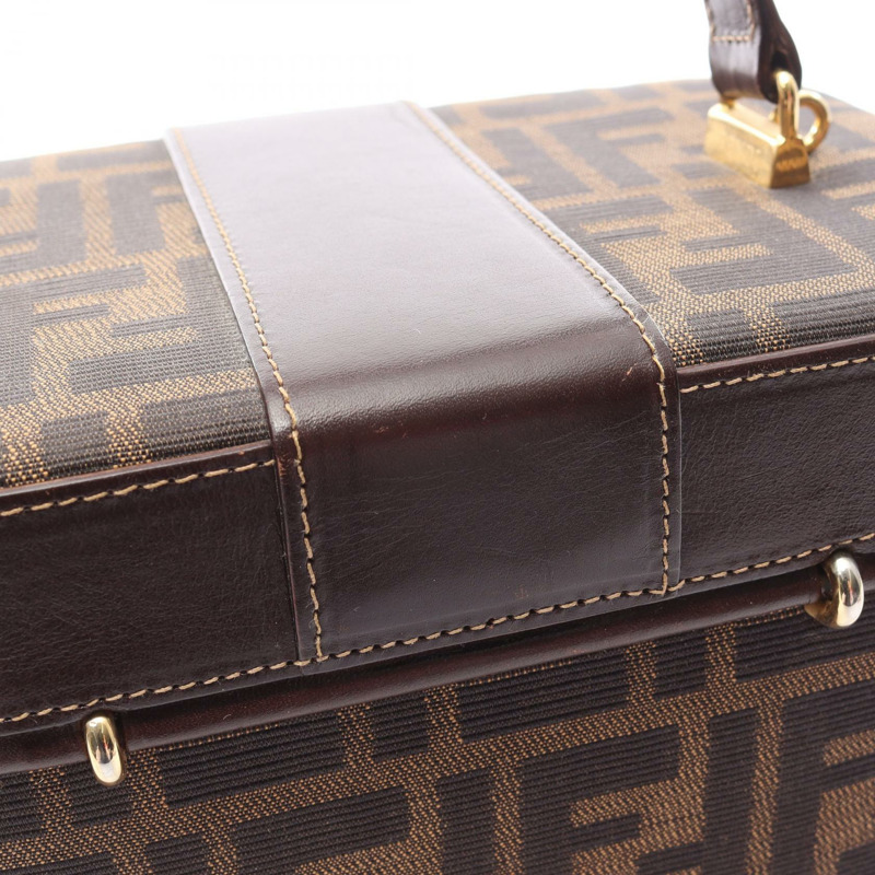 FENDI Zucca 手提包，帆布皮革，棕色/黑色，二手，女士款，無肩帶-7