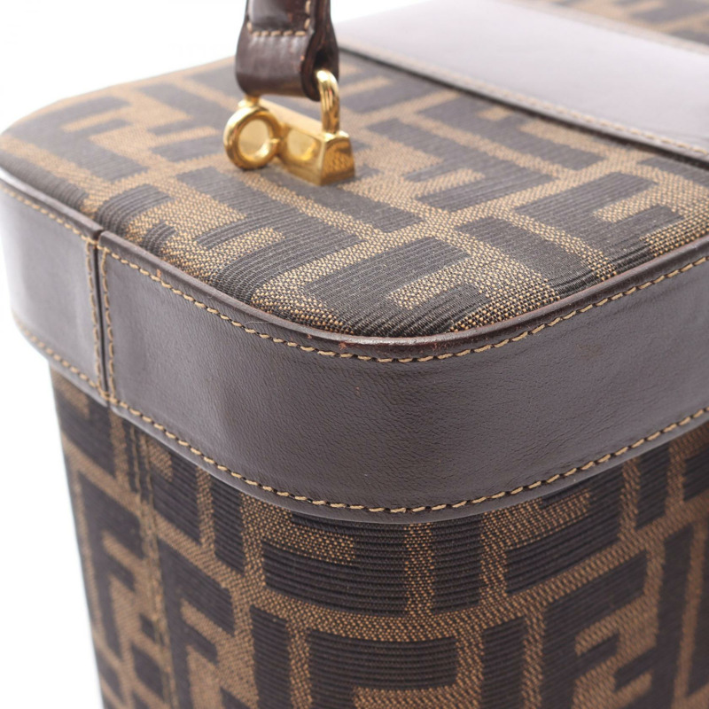 FENDI Zucca 手提包，帆布皮革，棕色/黑色，二手，女士款，無肩帶-9