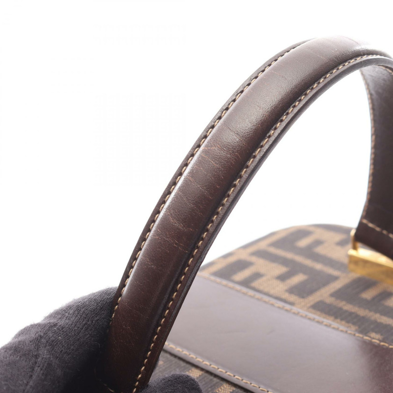 FENDI Zucca 手提包，帆布皮革，棕色/黑色，二手，女士款，無肩帶-10