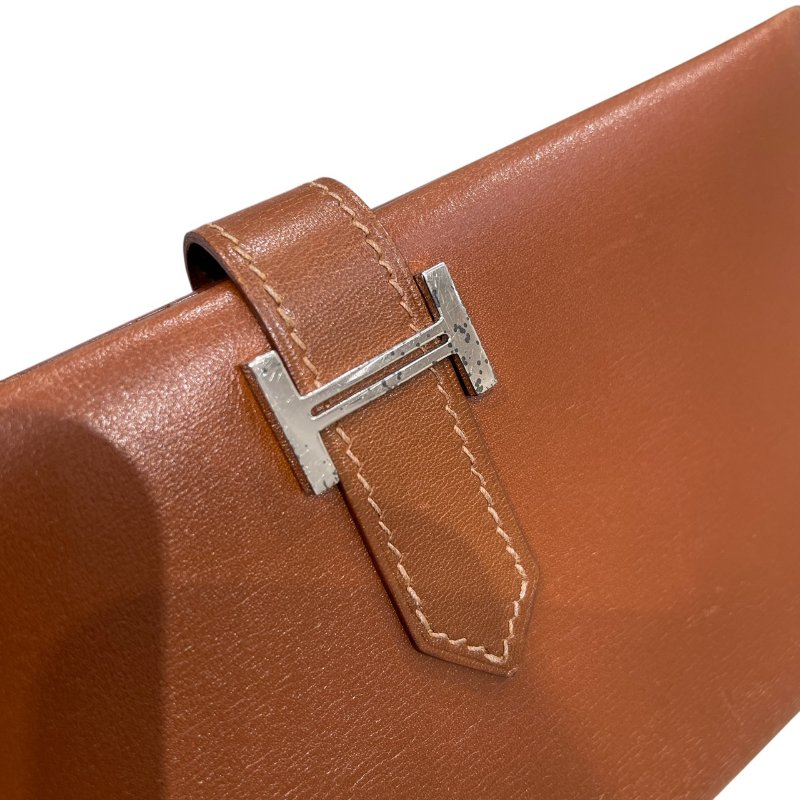 HERMES 愛馬仕 BEARN 長夾 BOX皮 皮革 焦糖色 銀釦-10