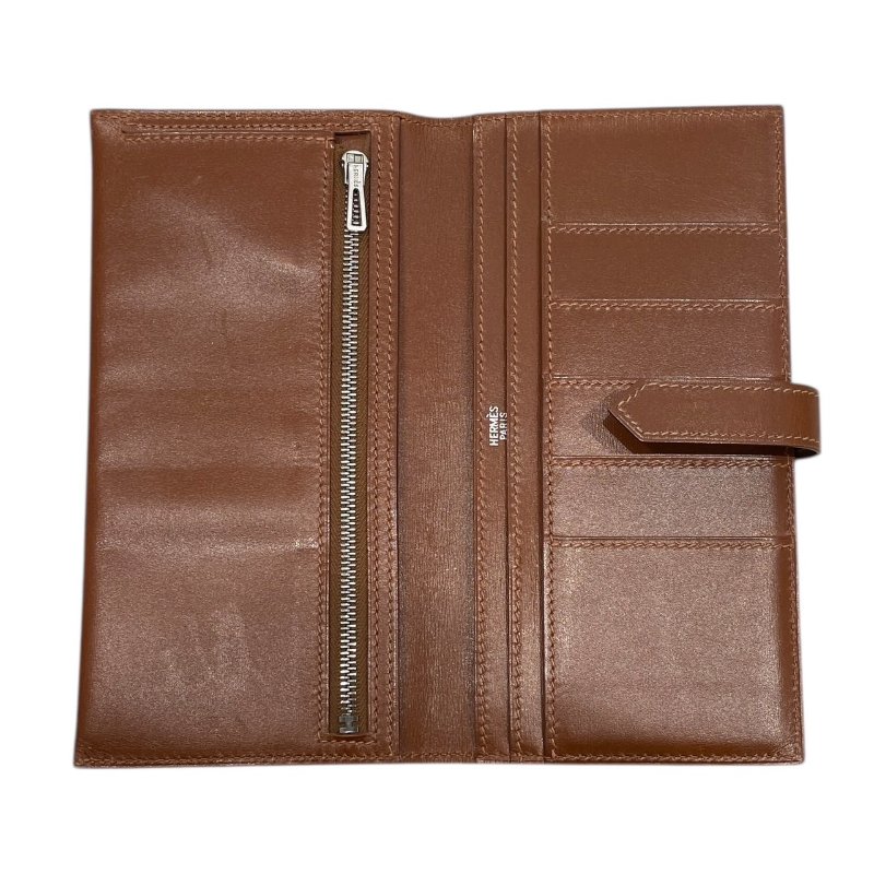 HERMES 愛馬仕 BEARN 長夾 BOX皮 皮革 焦糖色 銀釦-12