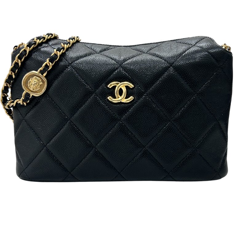 CHANEL 香奈兒 翻蓋釦包 造型鍊帶肩背包 牛皮 黑色 金扣-0