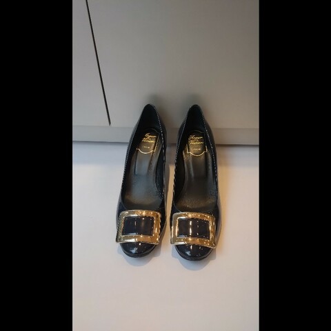 Roger Vivier 藍色漆亮皮方框高跟鞋