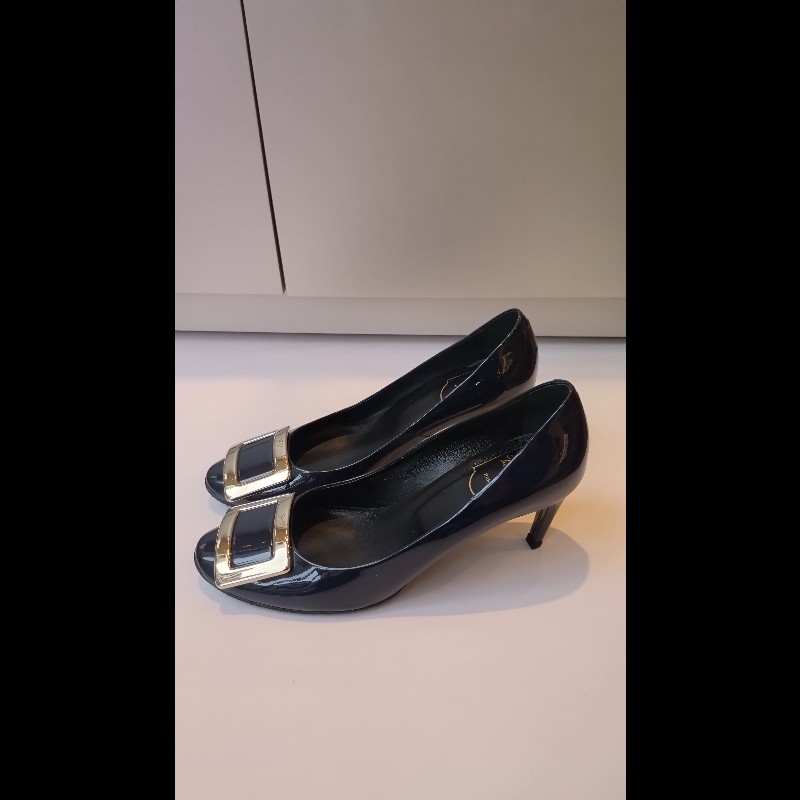 Roger Vivier 藍色漆亮皮方框高跟鞋-1