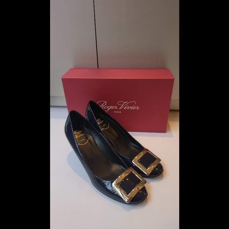 Roger Vivier 藍色漆亮皮方框高跟鞋-2