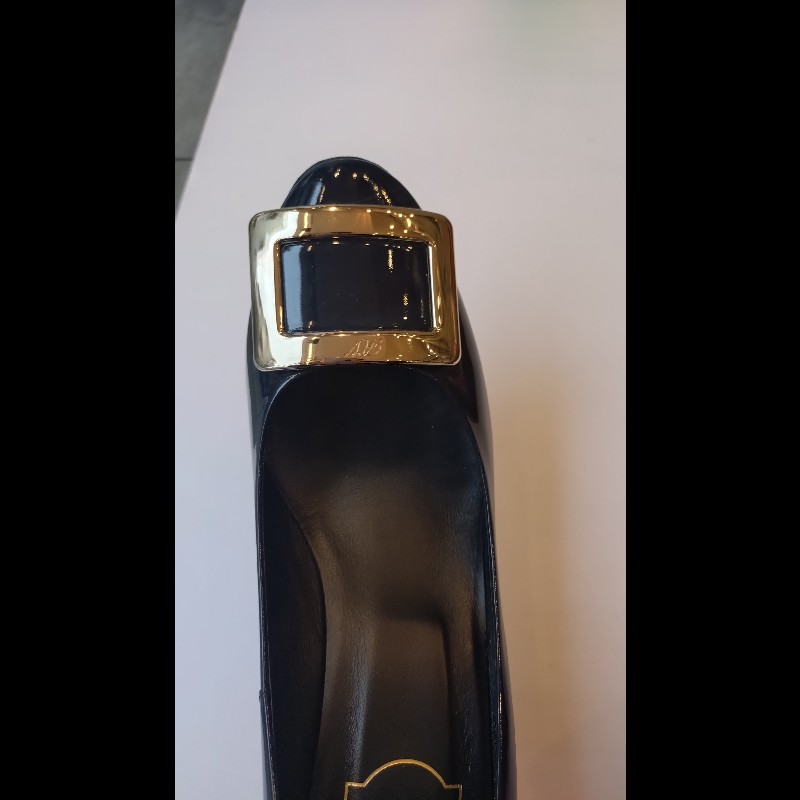 Roger Vivier 藍色漆亮皮方框高跟鞋-4