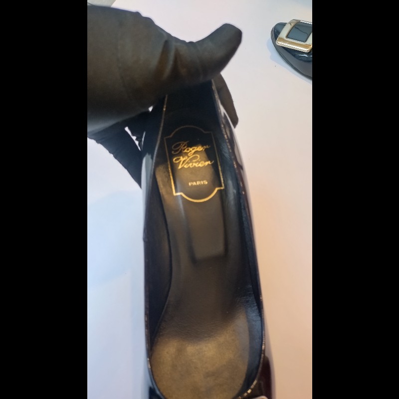 Roger Vivier 藍色漆亮皮方框高跟鞋-7