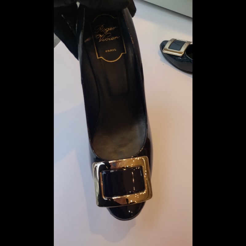 Roger Vivier 藍色漆亮皮方框高跟鞋-13