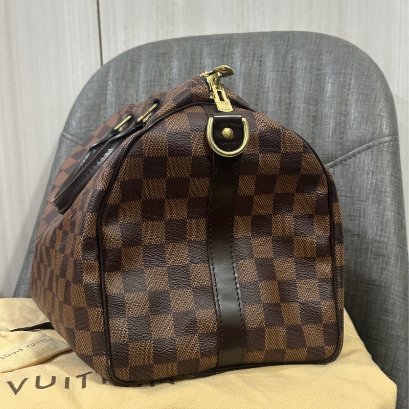 LV Speedy30 經典棕色棋盤格手提 斜背包-3