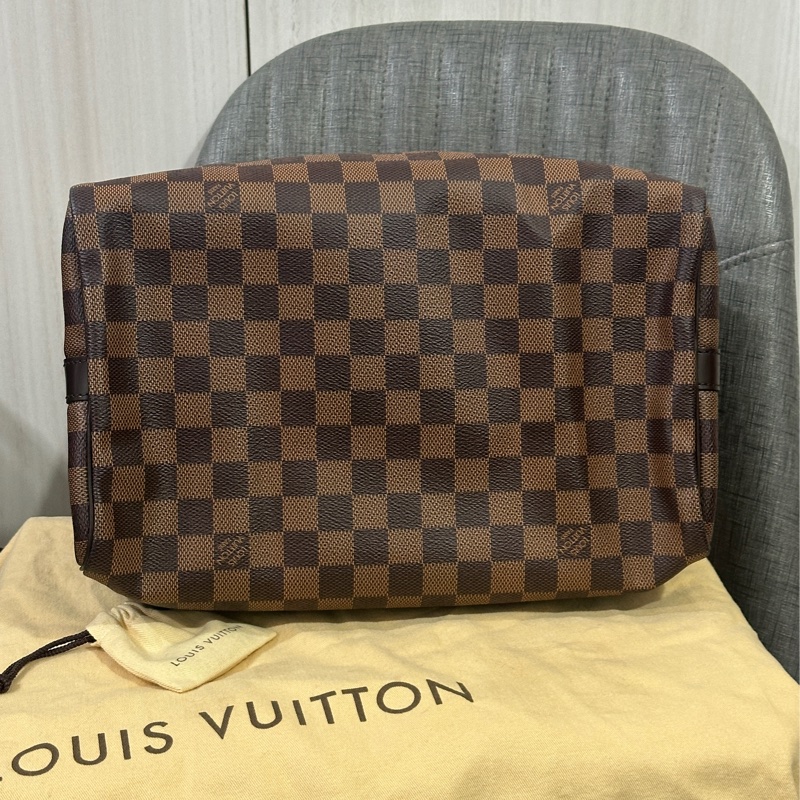 LV Speedy30 經典棕色棋盤格手提 斜背包-4