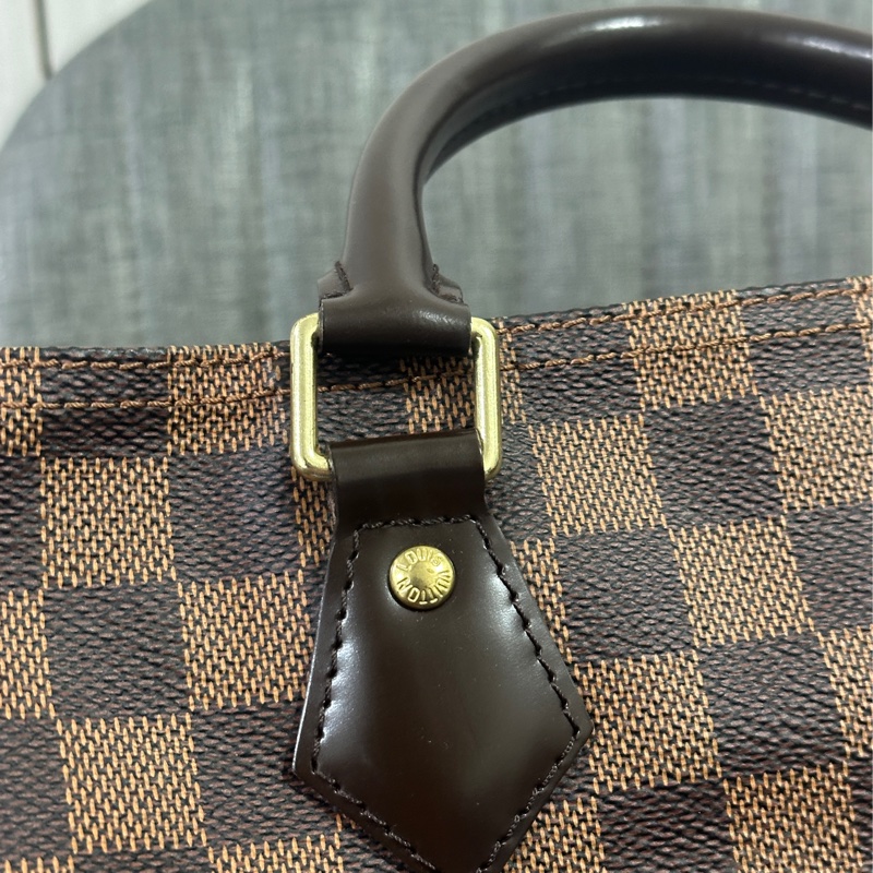 LV Speedy30 經典棕色棋盤格手提 斜背包-11