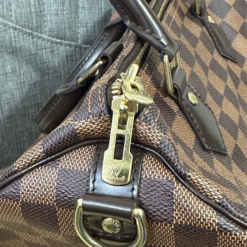 LV Speedy30 經典棕色棋盤格手提 斜背包-15