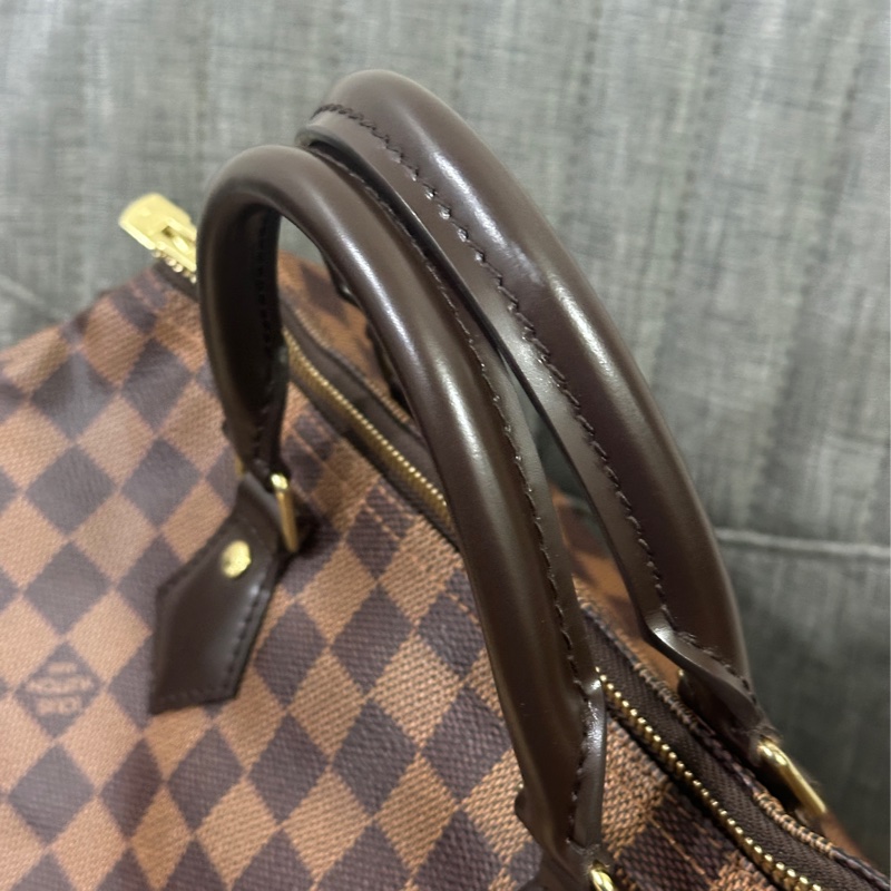 LV Speedy30 經典棕色棋盤格手提 斜背包-16