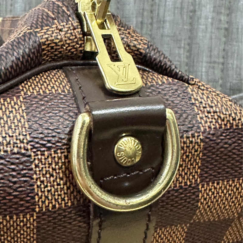 LV Speedy30 經典棕色棋盤格手提 斜背包-20