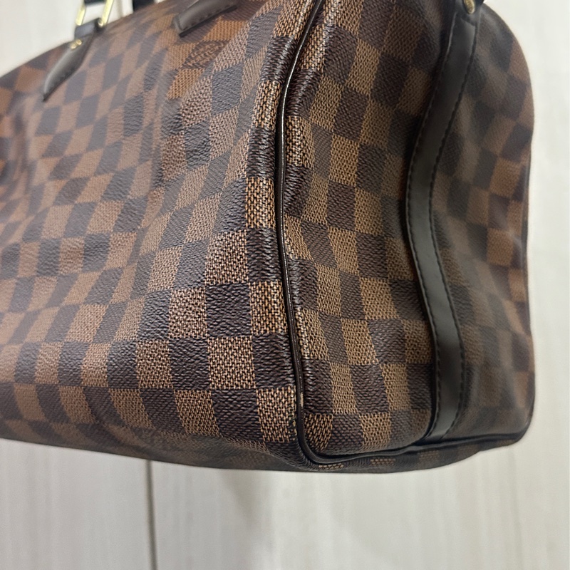 LV Speedy30 經典棕色棋盤格手提 斜背包-25