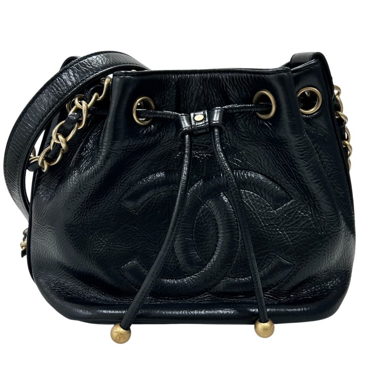 CHANEL 香奈兒 水桶包 側背包 羊皮 黑色 金扣-1