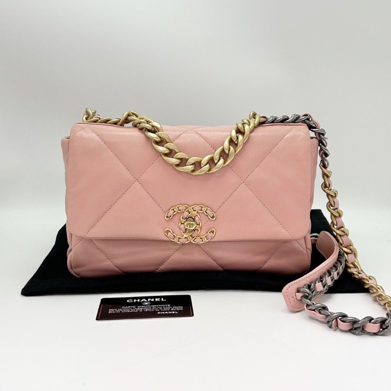 CHANEL粉金19bag小號肩背斜背包26*16*7.5 98新配件塵袋保卡-1