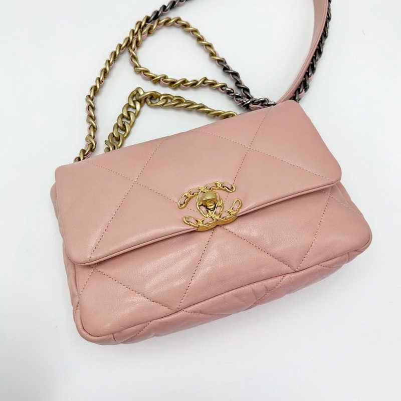 CHANEL粉金19bag小號肩背斜背包26*16*7.5 98新配件塵袋保卡-3