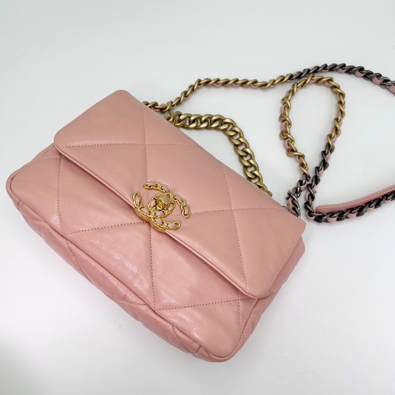 CHANEL粉金19bag小號肩背斜背包26*16*7.5 98新配件塵袋保卡-4