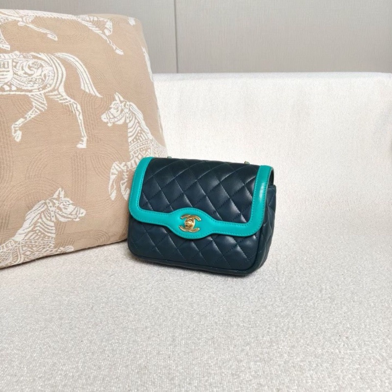 Chanel CF方胖子拼色鏈條深綠色拼湖綠色 金扣 羊皮 18*14*6 98新配件塵袋保卡-5