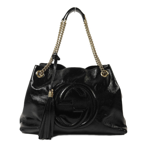 GUCCI 漆皮皮革Soho Chain Shoulder Bag金扣鏈帶肩背袋