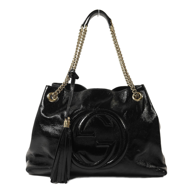 GUCCI 漆皮皮革Soho Chain Shoulder Bag金扣鏈帶肩背袋-0