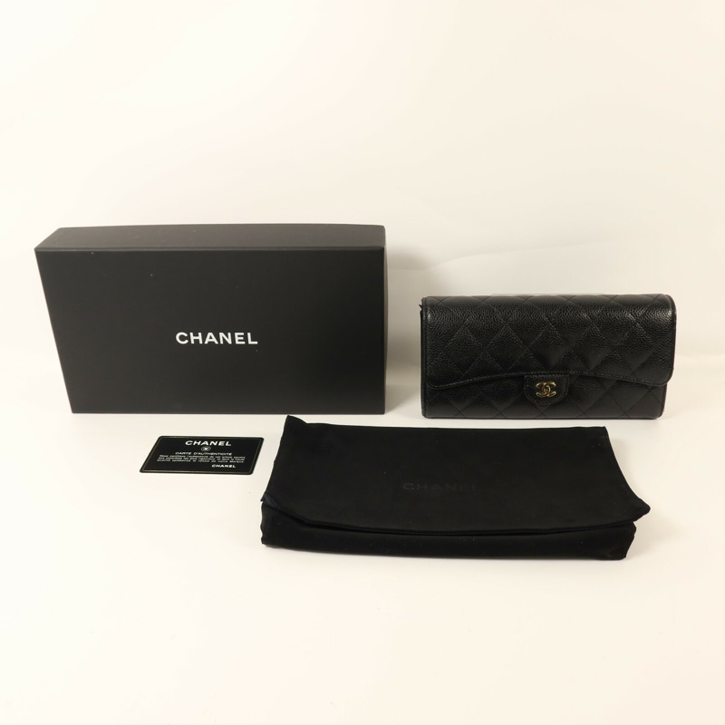 CHANEL 牛皮皮革Classic Long Wallet金扣長錢包-10