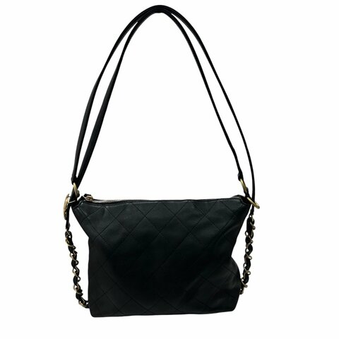 CHANEL 香奈兒 皮穿鍊肩背包 小牛皮 黑色 金