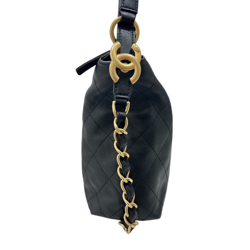 CHANEL 香奈兒 皮穿鍊肩背包 小牛皮 黑色 金-3