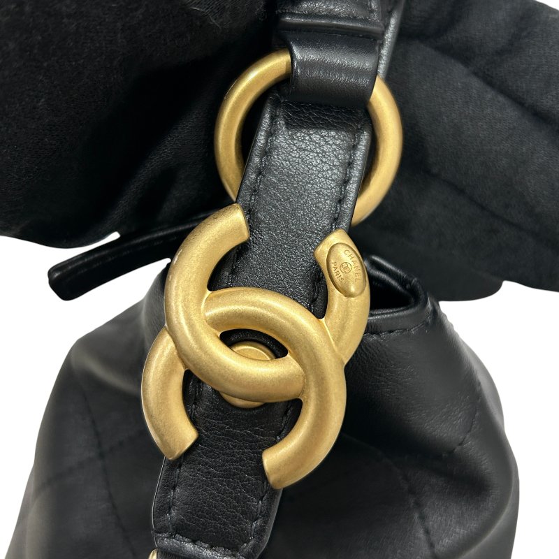 CHANEL 香奈兒 皮穿鍊肩背包 小牛皮 黑色 金-11