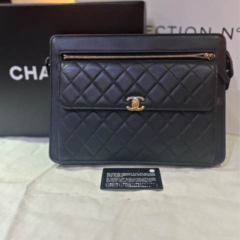 近全新 稀有 Chanel 雙色logo 手拿包 宴會包 文件公事包