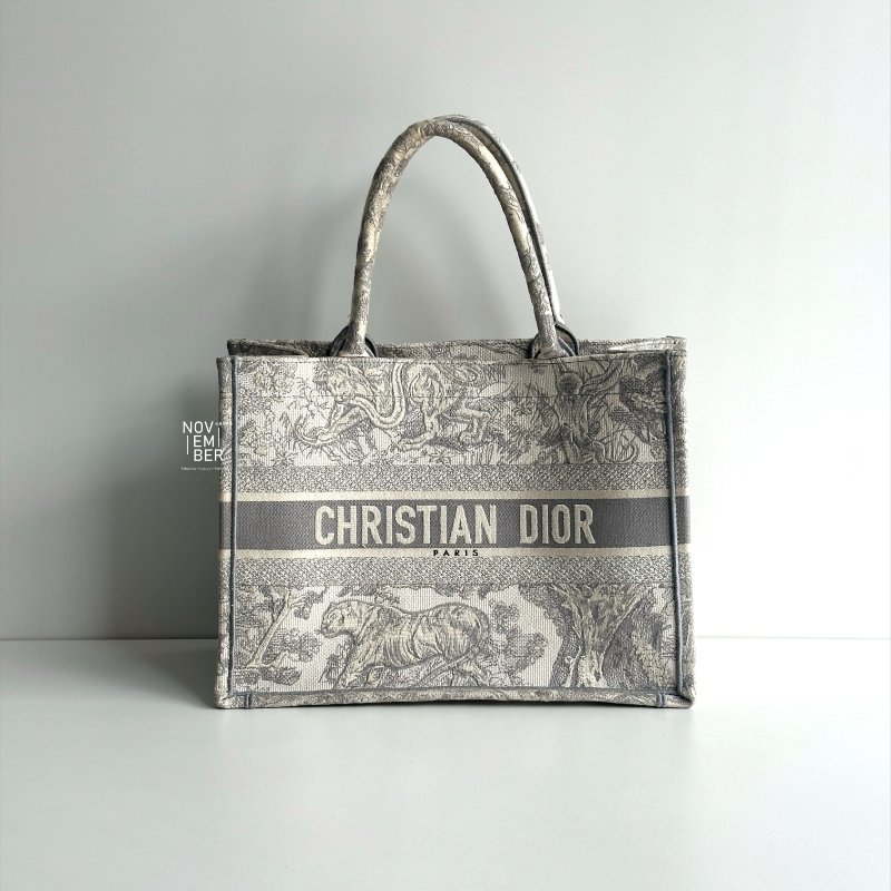 98新🩶 Dior 迪奧 Book Tote 中型托特包 米棕色和灰色-0