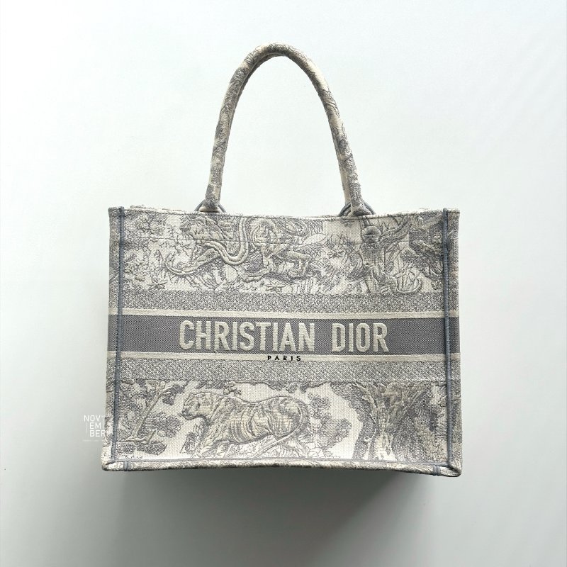 98新🩶 Dior 迪奧 Book Tote 中型托特包 米棕色和灰色-5