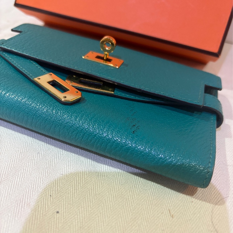稀有釋出 孔雀綠 愛馬仕孔雀綠 凱莉中長夾-3