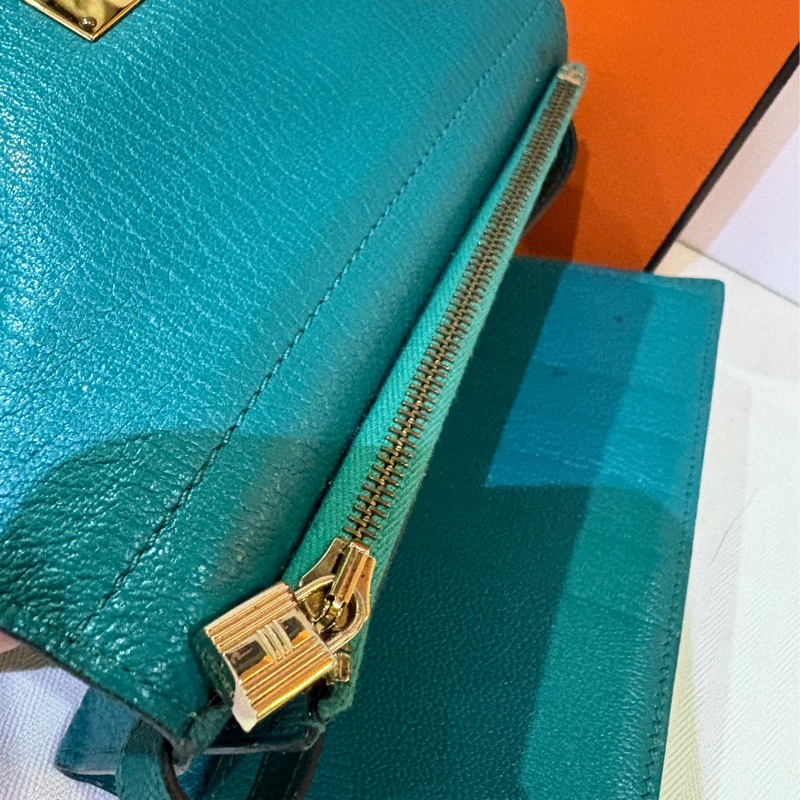 稀有釋出 孔雀綠 愛馬仕孔雀綠 凱莉中長夾-4