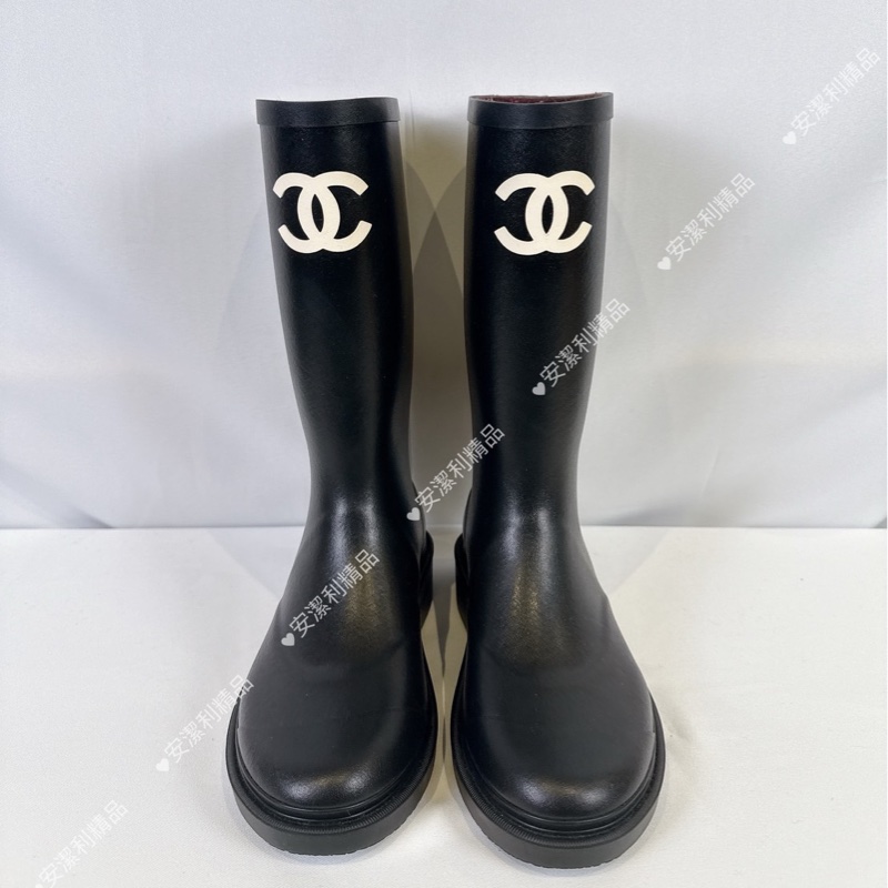 莉亞精品♡Chanel 立體白Logo中筒雨靴 二手-2